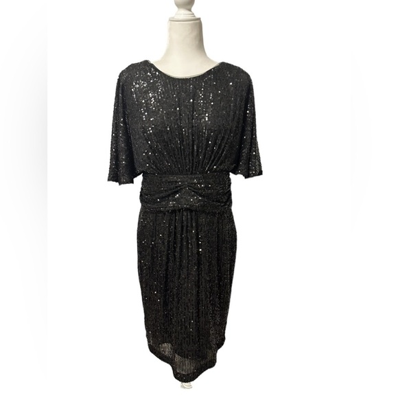 CALVIN KLEIN Sequined Bell Sleeve Crew Neck Above The Knee Party Sheath Dress 12 - Picture 5 of 17